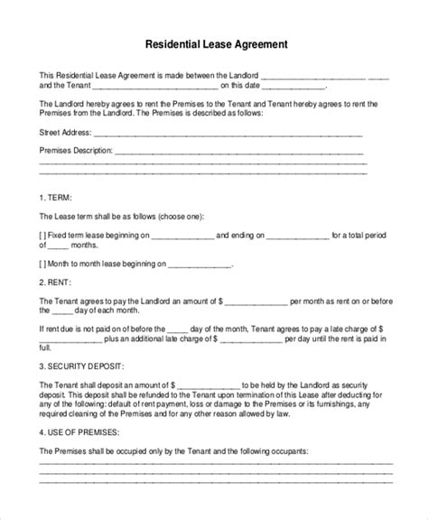 Free Sample Printable Lease Agreement Forms In Pdf Ms Word