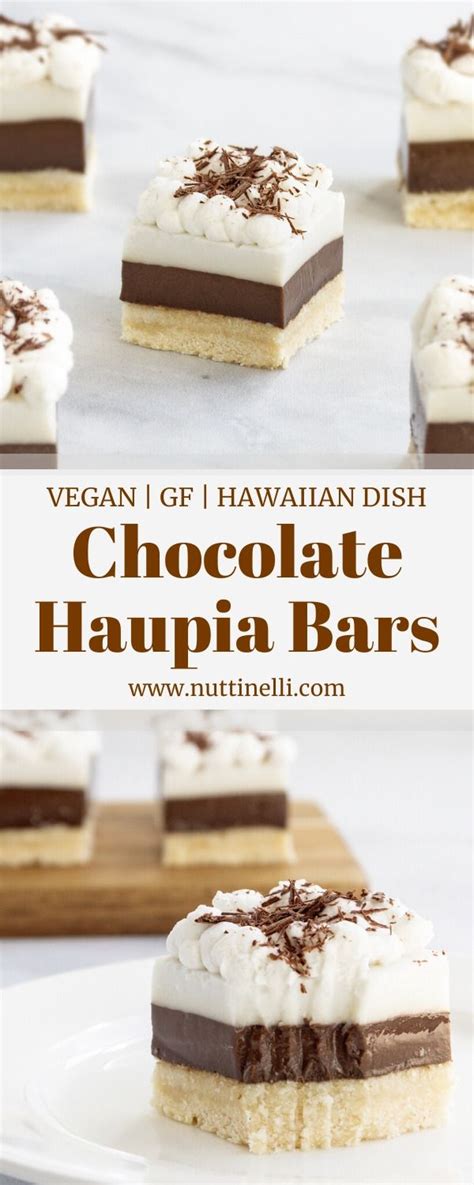 We're partial to the haupia cream pie and pour chocolate into the crust and, using the back of a spoon, quickly spread the chocolate over the crust. Chocolate Haupia Pie Bars - Hawaiian Desserts - Nutti ...