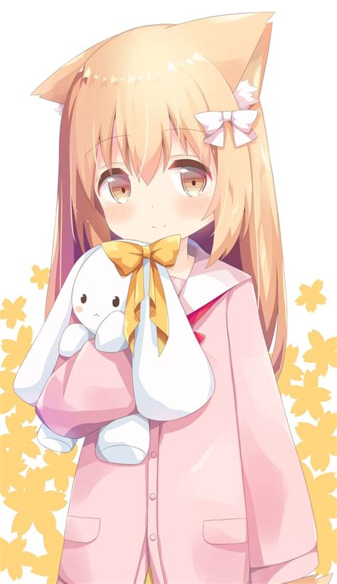 Wallpaper Cute Anime Girl Blonde Dress Rabbit Animal