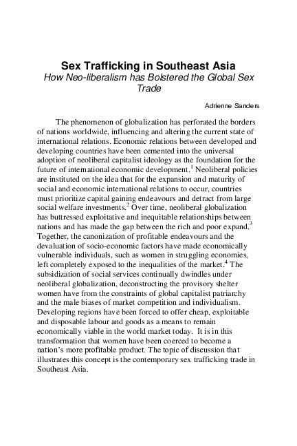 Pdf Sex Trafficking In Southeast Asia How Neoliberalism Has Bolstered The Global Sex Trade