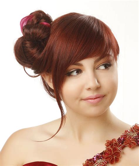 Browse 10,839 hair straight up stock photos and images available, or start a new search to explore. Long Straight Formal Updo Hairstyle with Side Swept Bangs - Red Hair Color