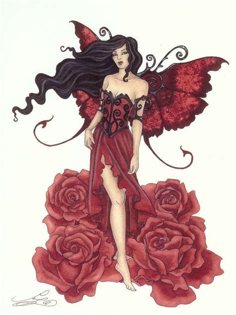 Amy Brown Print Fairy Red Rose Faery Flower Black New Amy Brown