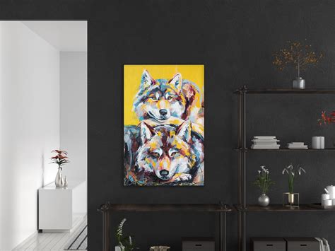 Oil Wolf Portrait Painting Canvas Print In Multicolored Tones Etsy