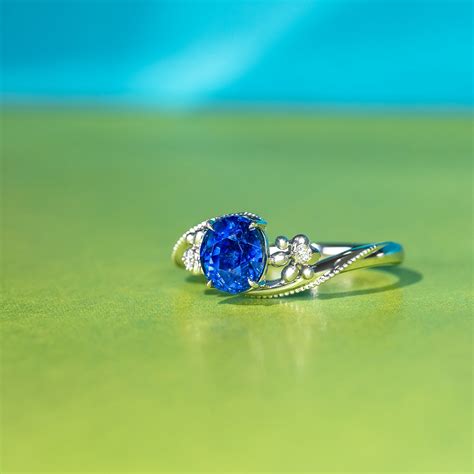 Blue Sapphire Ring With Milgrain And Floral Detailing Madly
