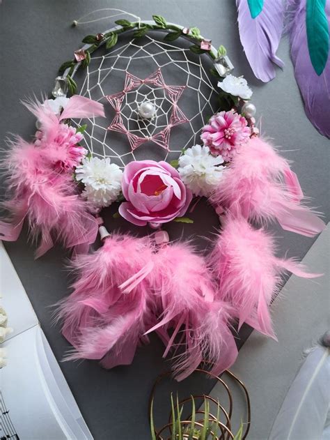 Dream Catcher With Flowers White Dream Catcher With Crystals Etsy