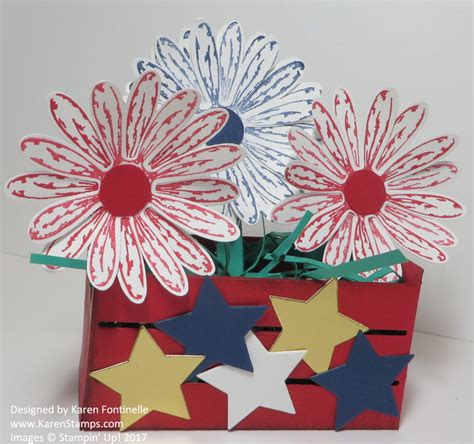 4th Of July Patriotic Crate With Daisies Stamping With Karen