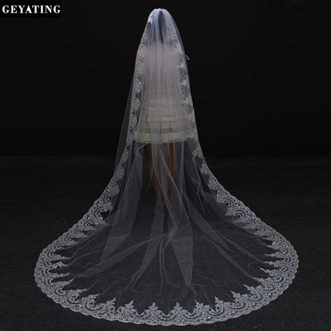 2017 Real Images One Layer 3 Meters Lace Edge Long Wedding Veil With