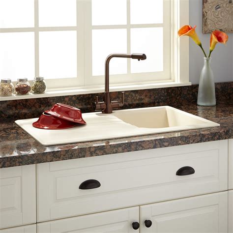 34 Owensboro Drop In Granite Composite Sink With Drain Board Cream