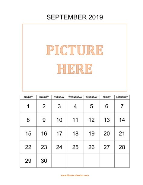 Free Download Printable September 2019 Calendar Pictures Can Be Placed