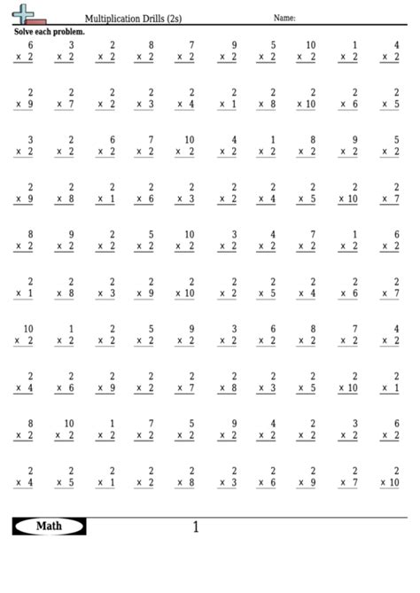 Multiplication Drills 2s Multiplication Worksheet With Answers