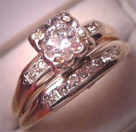 Antique Diamond Wedding Ring Set Vintage Art Deco 14k White Etsy