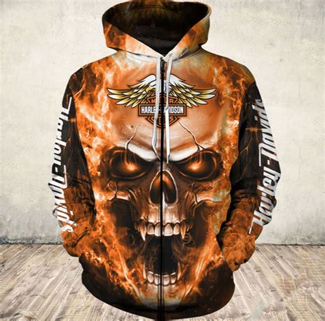 Harley Davidson Hoodies Skulls Graphic Custom T Sweatshirt For Men
