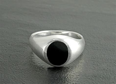 Onyx Signet Ring Sterling Silver Black Oxford Oval Signet Ring