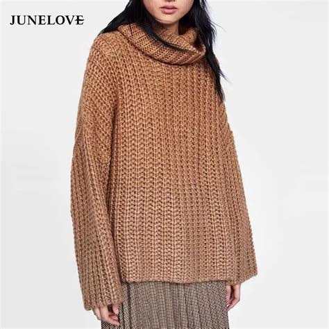 Junelove Women Winter Long Sleeve Turtleneck Sweaters Vintage Female Casual Pullovers New