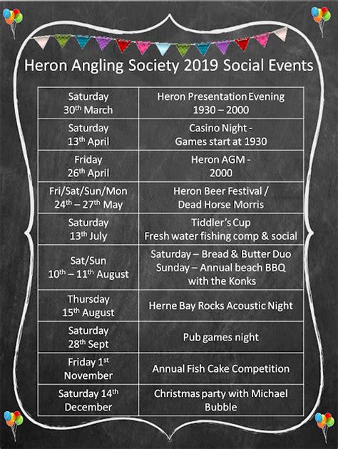 Heron Angling Society Social Calendar 2019