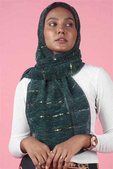 Forest Metallic Textured Hijab With Sequins That Adorbs Hijab