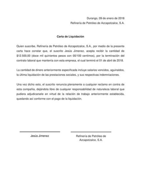 Carta De Liquidación Laboral Ejemplo Y Modelo Para Descargar Vrogue