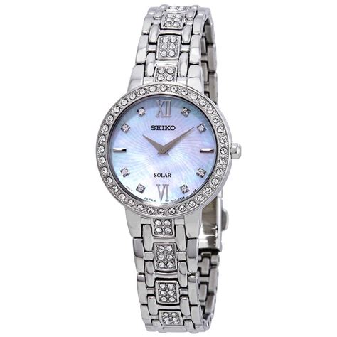 seiko women s crystal dress quartz stainless steel casual watch silver sup359