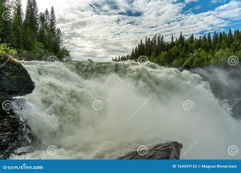 The Famous And Roaring Waterfall Tannforsen In Northern Sweden Stock