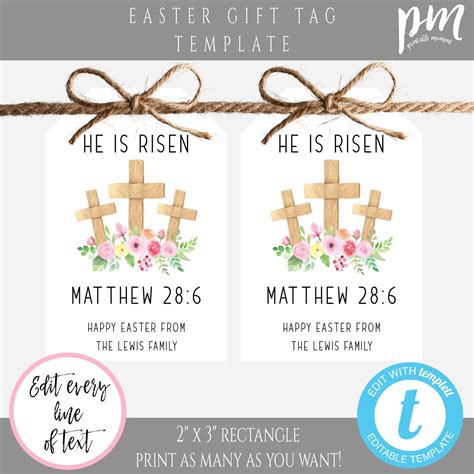 He Is Risen Easter Tag Template Christian Church Tag Etsy Canada