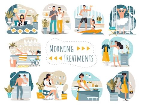 Premium Vector Daily Morning Routine Of Man And Woman Cartoon