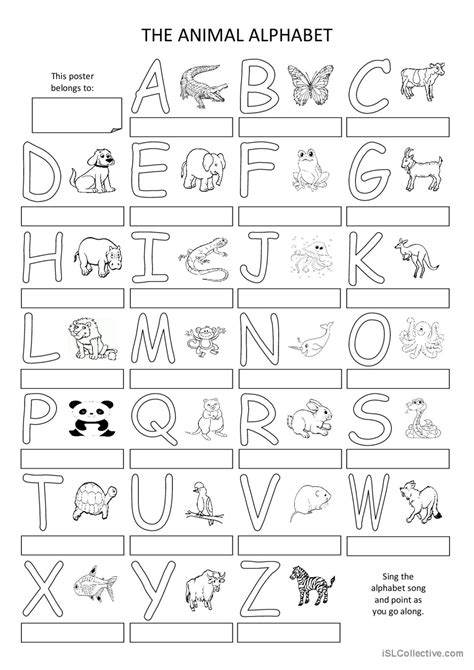 The Animal Alphabet Poster English Esl Worksheets Pdf And Doc