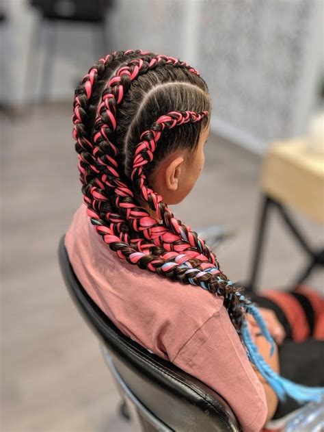 Luckily, there are ways around this problem. Four dutch braids with pink and blue extensions braided in ...