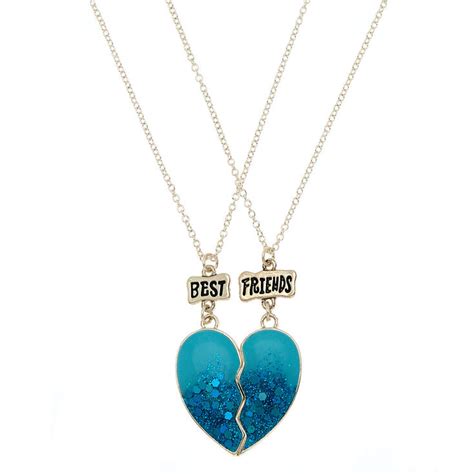 Best Friends Glitter Heart Pendant Necklaces Blue 2 Pack Claires Us