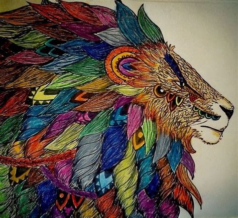 Zentangle Lion In Colour Mar