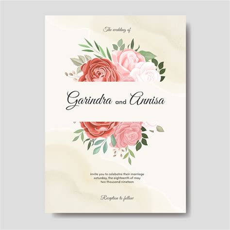 Hermosa Plantilla De Tarjeta De Invitación De Boda Floral Premium