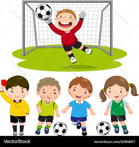 Set Of Cartoon Soccer Kids With Different Pose Vector Image