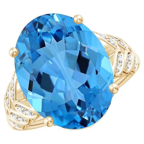 Customizable Gia Certified Natural Swiss Blue Topaz Ring In Yellow Gold