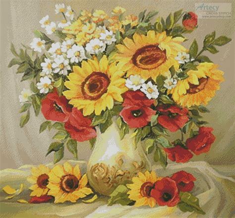 Flower (16) , free and easy printable cross stitch pattern. Artecy Cross Stitch. Flowers of Summer Cross Stitch ...