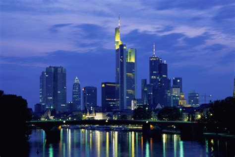Wallpaper City Cityscape Night Reflection Frankfurt Skyline