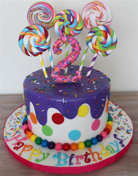 Candy Land Birthday Cake With Sprinkles Lollypops Polkadots Rainbow