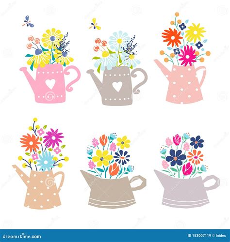 Bouquet Of Daisy And Tulip Flowers In A Watering Can Cute Floral