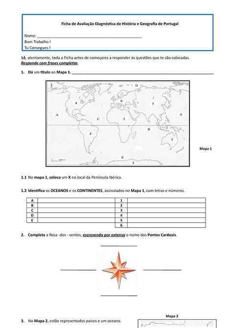 5 Ano Teste Diagnostico Historia E Geografia Ficha De Avaliação