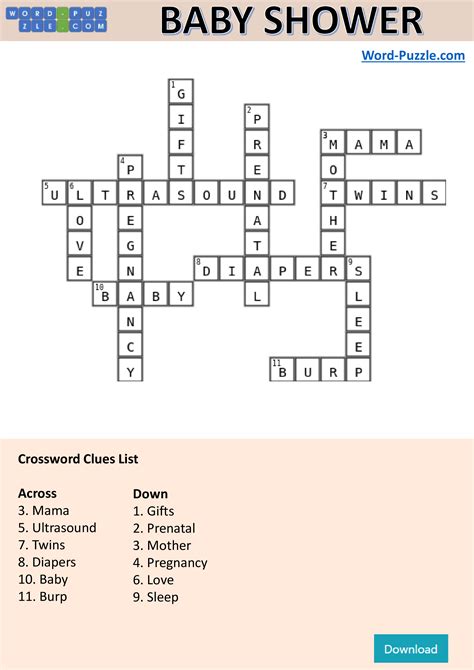 Kostenloses Crosswords Puzzle Baby Shower