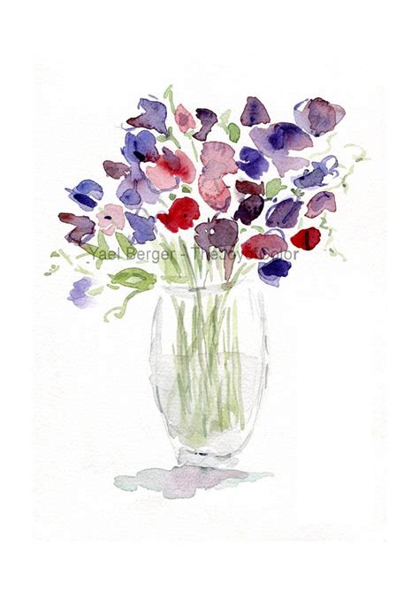 Sweet Pea Bouquet Print Sweet Pea Art Print Watercolor Etsy Floral