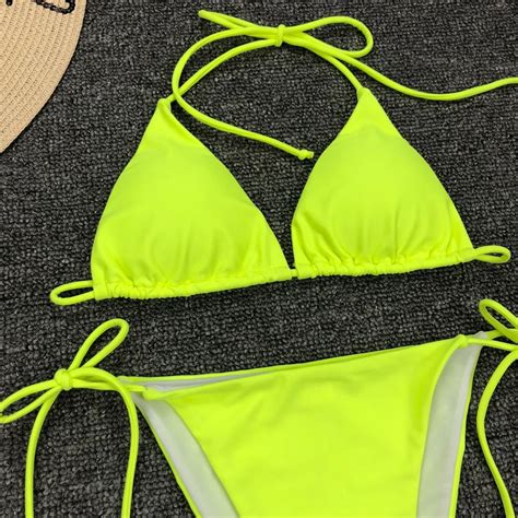 Smallest Neon Swimsuit Yellow Micro Bikini Fashion Show Extreme Micro