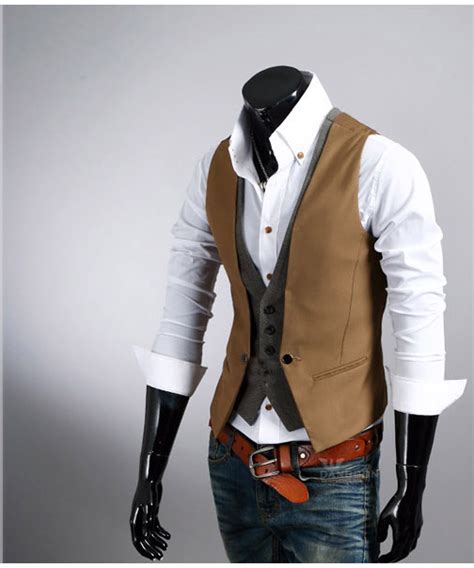 Mens Casual Fashion V Neck Double Layered Fit Vest Waistcoat Slim Jacket Tops Ebay