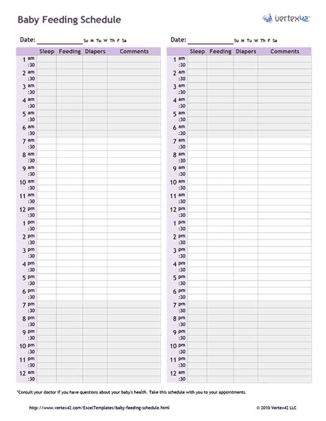 Between 7 to 9 months, your baby will sprout his first tooth. Baby Feeding Schedule Template | Baby feeding schedule ...