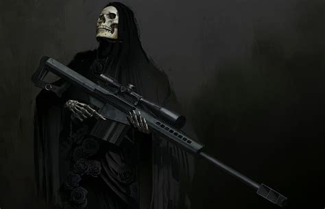 Hd Wallpaper Weapons Skull Fantasy Art Skeleton Hood Sight Sniper Rifle Wallpaper Flare