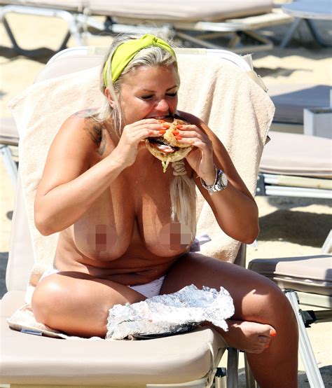 Kerry Katona Sunbathes Topless And Tucks Into A Burger And Milkshake