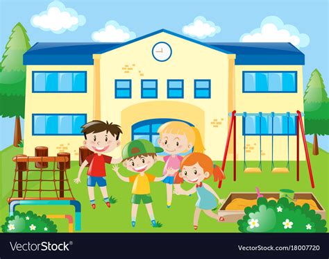 Four Students In School Playground Royalty Free Vector Image