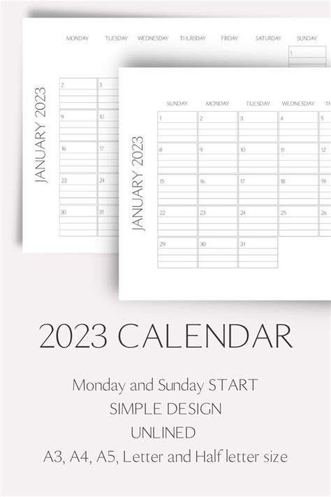 2023 Calendar Printable 2023 Calendars Printable 2023 Etsy In 2022