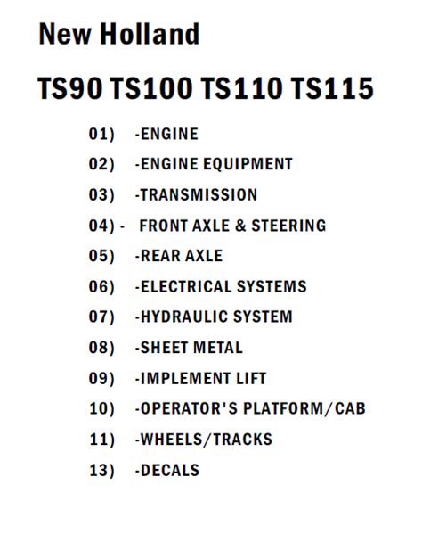 New Holland Ts90 Ts100 Ts110 Ts115 Parts List Manual Catalog Pdf