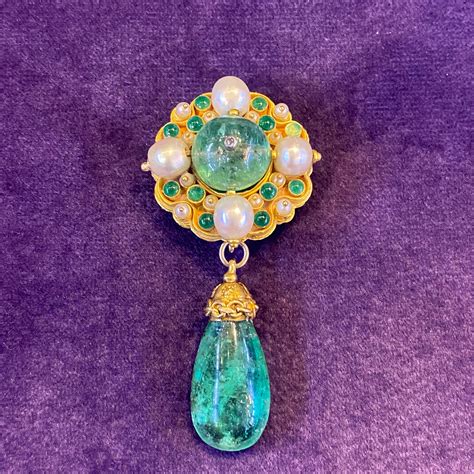 Antique Emerald Pearl And Enamel Brooch For Sale At 1stdibs