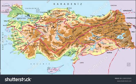 Physical Map Turkey T Rkiye Fiziki Haritas Stock Vector Royalty Free