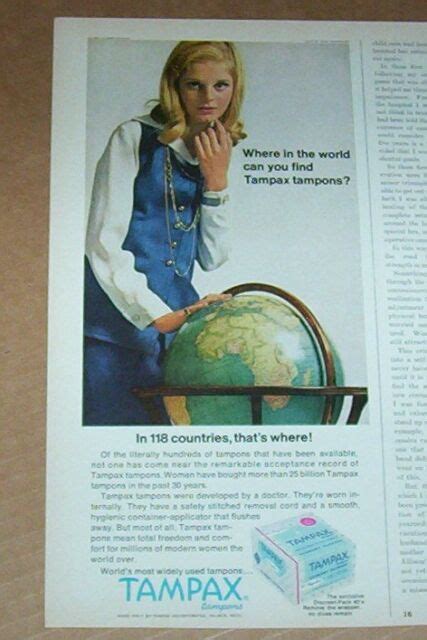 1970 Vintage Print Ad Tampax Tampons Feminine Hygiene Girl World